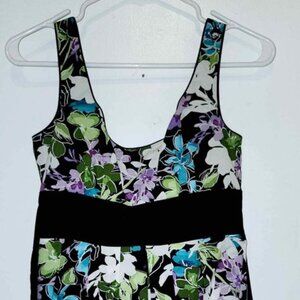 Sleeveless Lavender & Brown Floral Dress with Tie Waist, Women's Size 3
